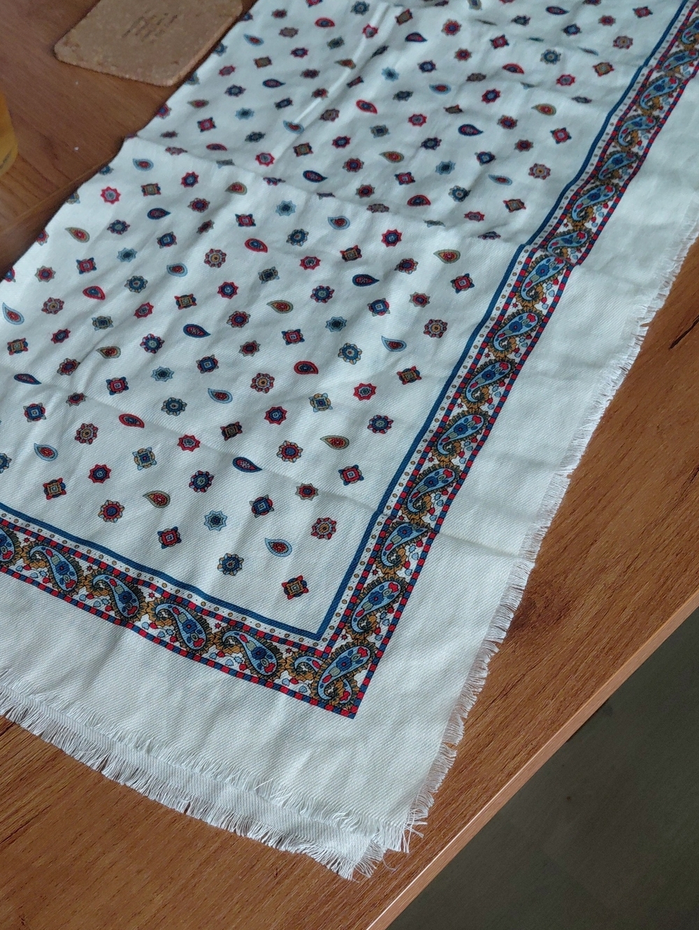 White Scarf With Paisley Border